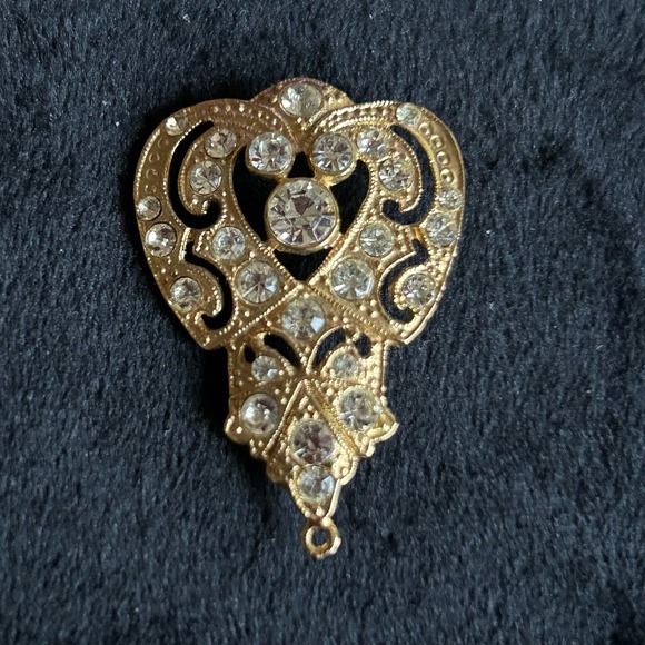 Vintage Art Nouveau Pendant Gold Filigree Rhinestones - Picture 4 of 7